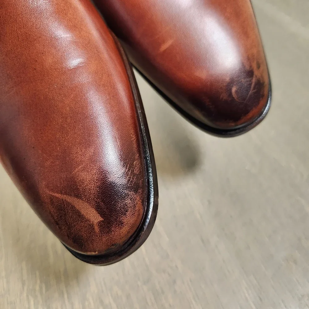 Vellapais Men's Brown Burnished Leather Derby Dress Shoes Size 14 EU 49 48549